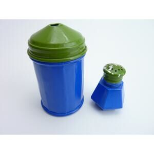Vintage Painted Blue Green Glass Salt & Pepper Shaker Gemco